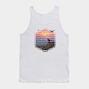 Jurassic T Rex Sunset - Blue Velociraptor CityScape Tank Top